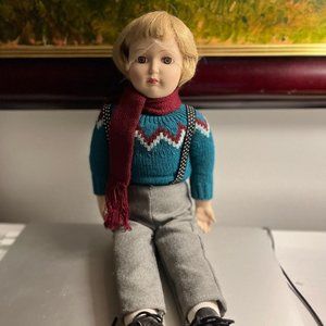 Vintage Rare Porcelain Male Doll in winter attire